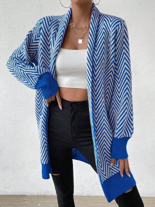 Damen langärmlige Strickjacke im modernen Chevron-Design R&B