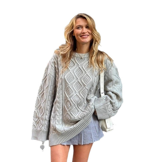Damen Grobstrickpullover mit dekorativem Zopf-Muster und lässigem Schnitt R&B
