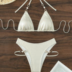 Damen Glänzendes Triangel-Bikini-Set mit eleganten Details R&B