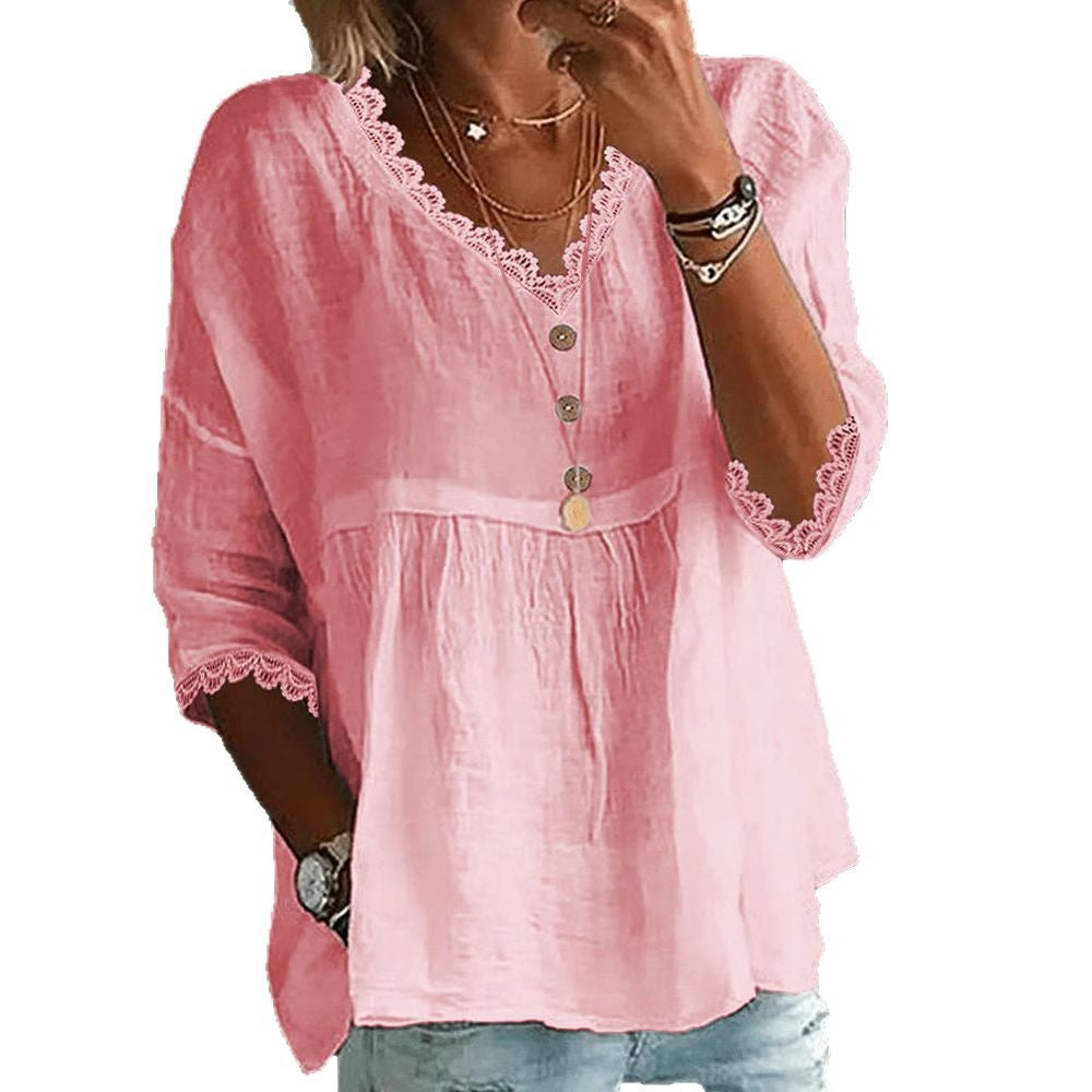Damen Leichte Bluse mit Spitzenakzenten R&B