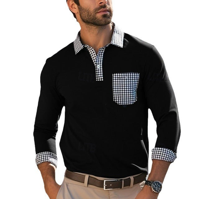Herren Langarmhemd mit kariertem Kragen und praktischer Brusttasche R&B