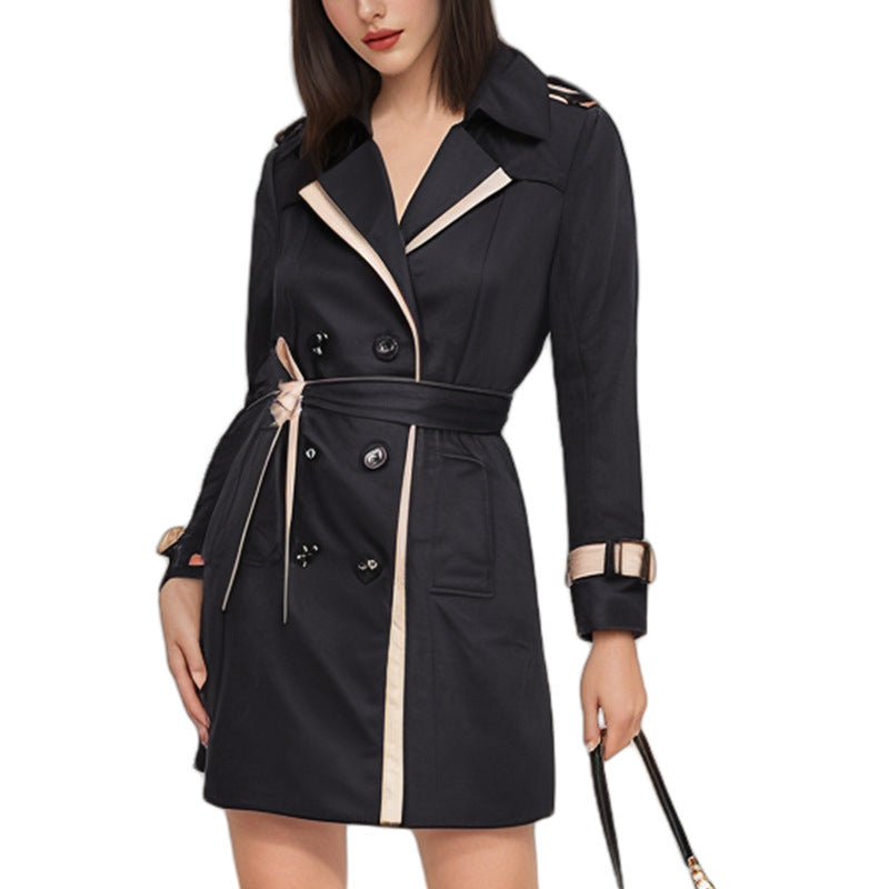 Damen eleganter Kurztrenchcoat mit doppelt knöpfbarer Vorderseite und tailliertem Schnitt R&B