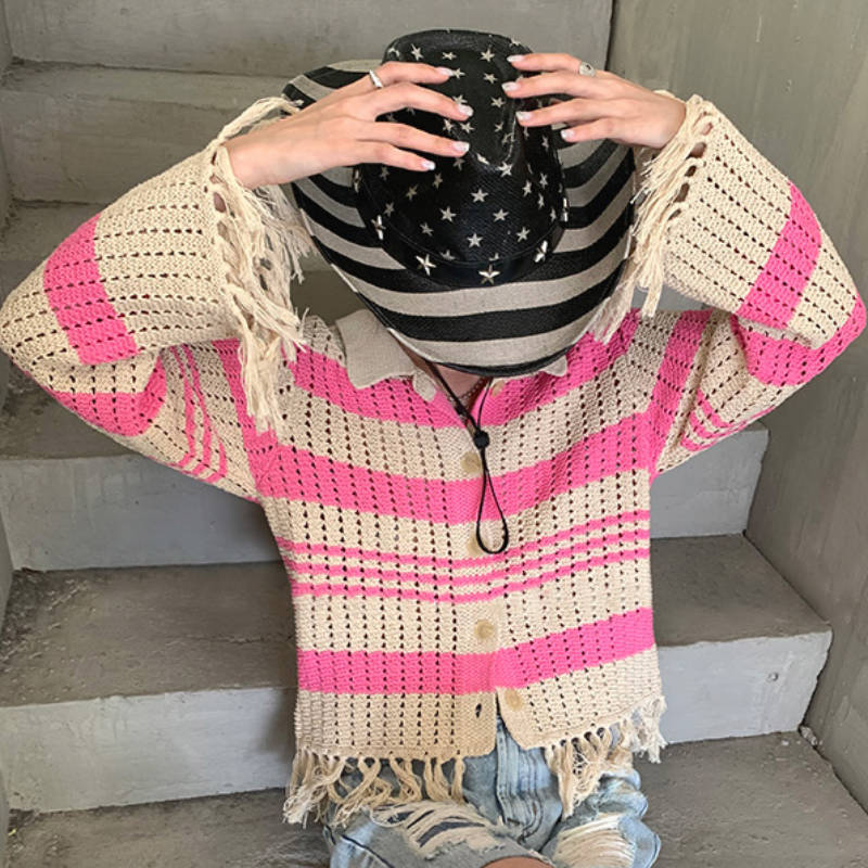 Damen Strickpullover mit bunten Streifen und feinen Detaiils R&B