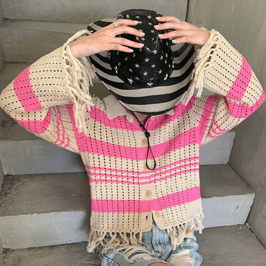 Damen Strickpullover mit bunten Streifen und feinen Detaiils R&B