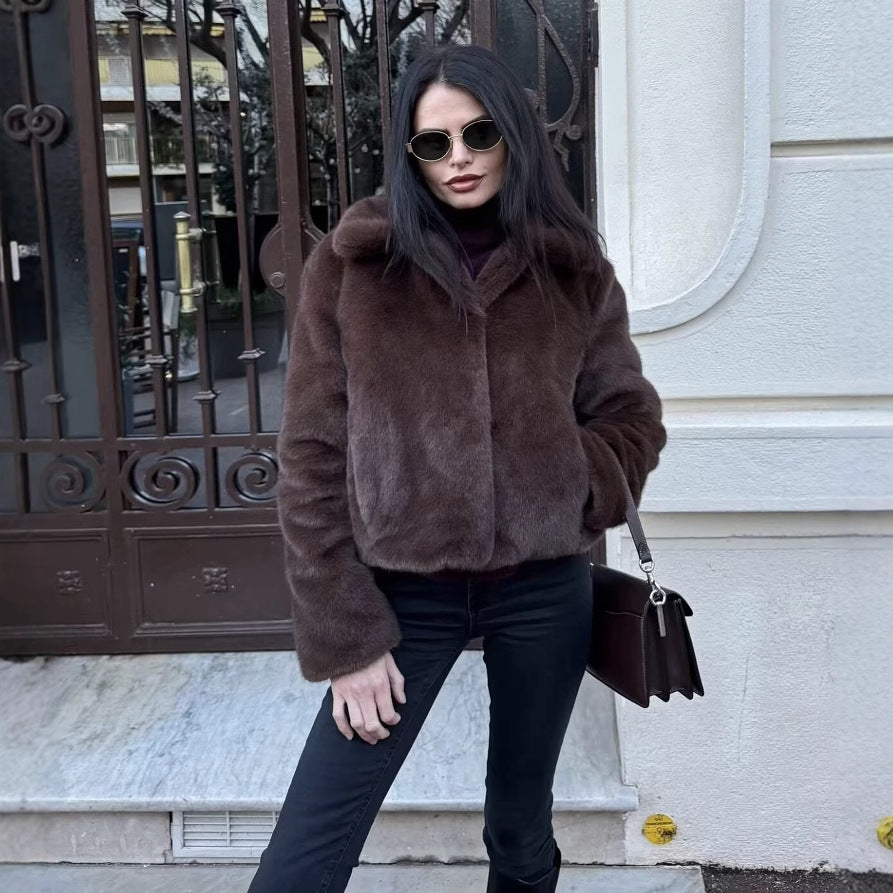 Damen Kunstpelzjacke mit elegantem Kragen und modischem Schnitt R&B