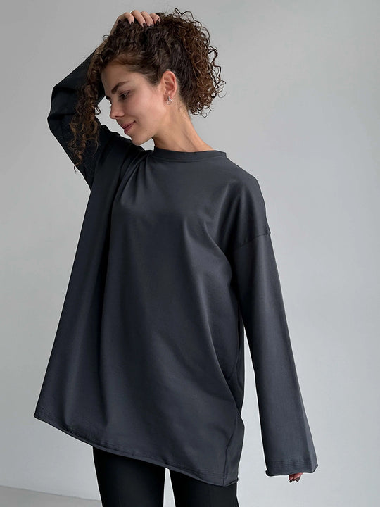 Damen Oversize Langarmshirt mit hohem Kragen R&B