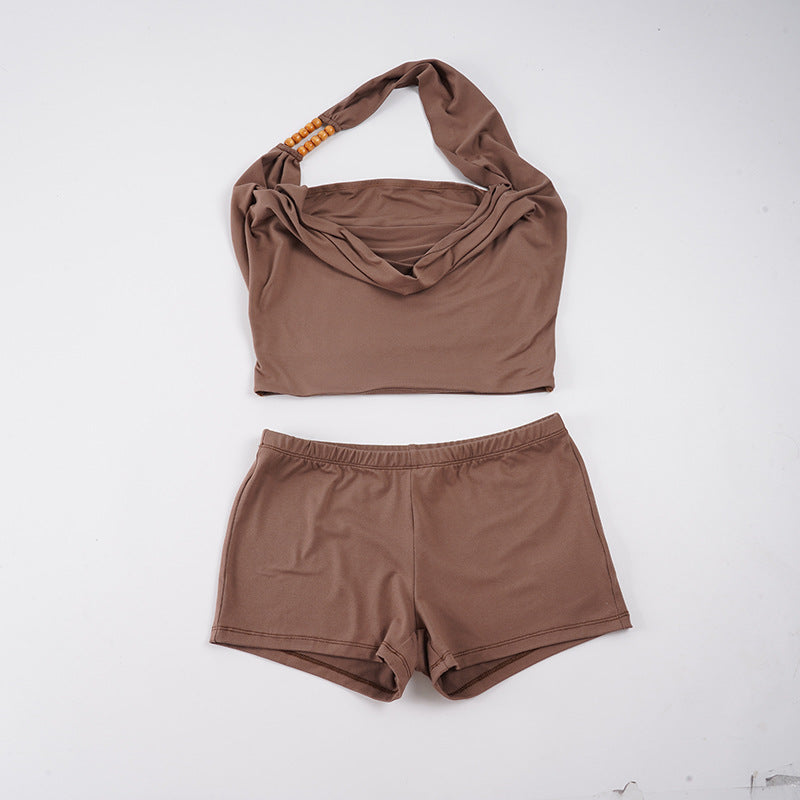 Damen Sportliches Bikini-Set mit verstellbarem Haltertop und bequemen Shorts R&B