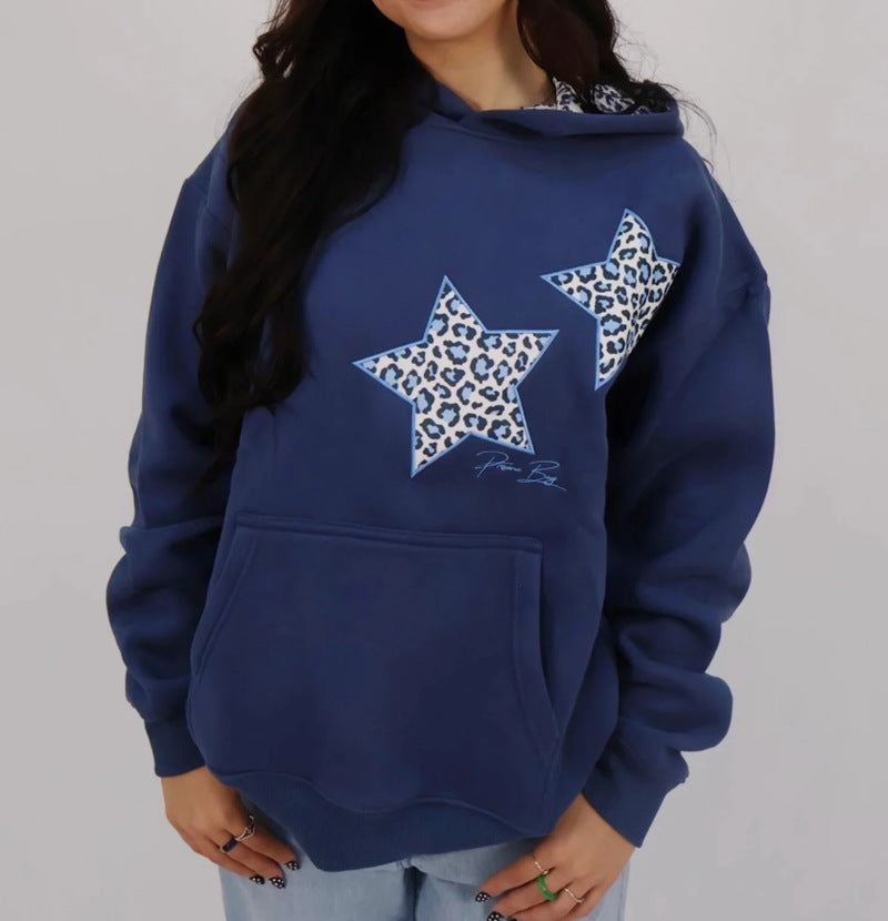 Damen nan Oversize-Kapuzenpullover mit Stern-Applikationen und gefütterter Kapuze R&B