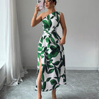 Damen Maxikleid mit asymmetrischem Schnitt und floralem Design R&B