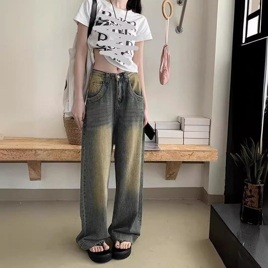 Damen Weite Jeans im lässigen Vintage-Stil mit hohem Bund R&B