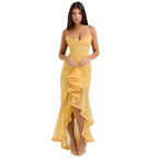 Damen Elegantes Maxikleid mit Rüschendetails und femininem Schnitt R&B