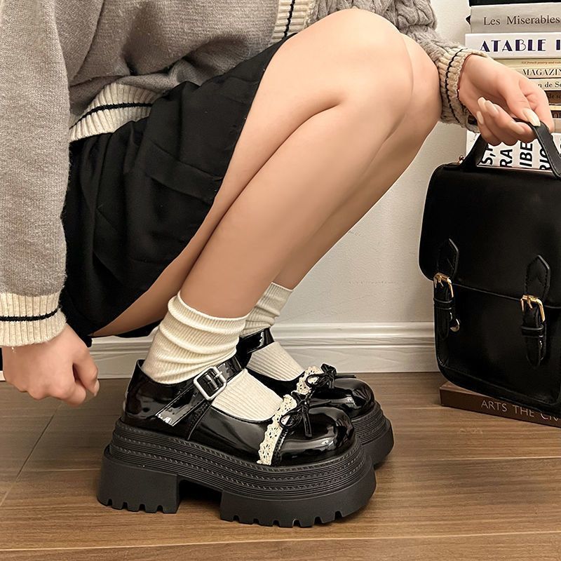 Damen Modische Mary Jane Schuhe mit dekorativer Schleife und robuster Plateau-Sohle R&B