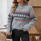 Damen Strickpullover mit geometrischem Muster und weitem Schnitt