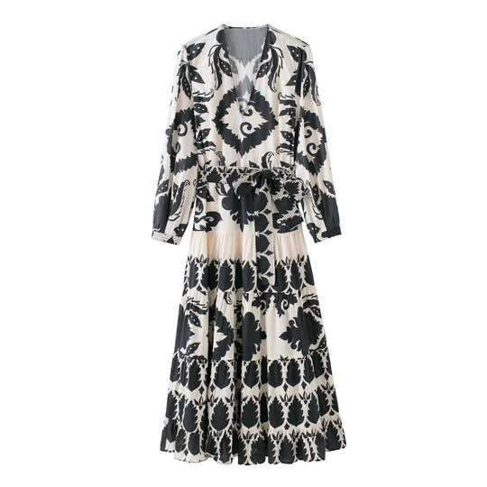 Damen Maxikleid mit floralem Druck und Bindegürtel R&B