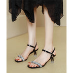Damen Glamouröse Sandalen mit luxuriöser Verzierungen und elegantem Blockabsatz
