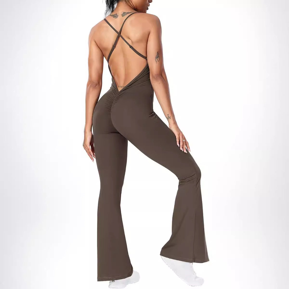 DamenSportlicher Jumpsuit mit schickem U-Ausschnitt und flared Beinen R&B