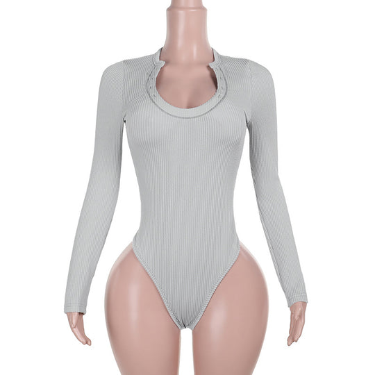 Damen Langarm Bodysuit mit elegantem Rundhalsausschnitt R&B