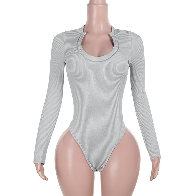 Damen Langarm Bodysuit mit elegantem Rundhalsausschnitt R&B
