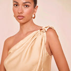 Damen asymmetrisches Satin-Oberteil mit drapiertem Abschluss R&B