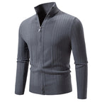 Herren Strickpullover mit hochschließendem Reißverschluss und feinem Rippdesign
