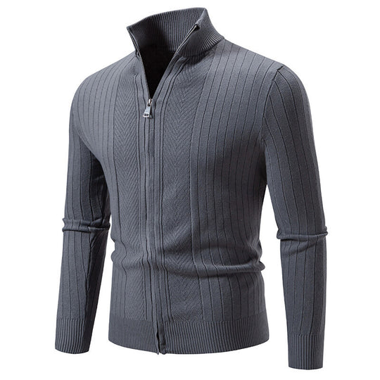 Herren Strickpullover mit hochschließendem Reißverschluss und feinem Rippdesign R&B