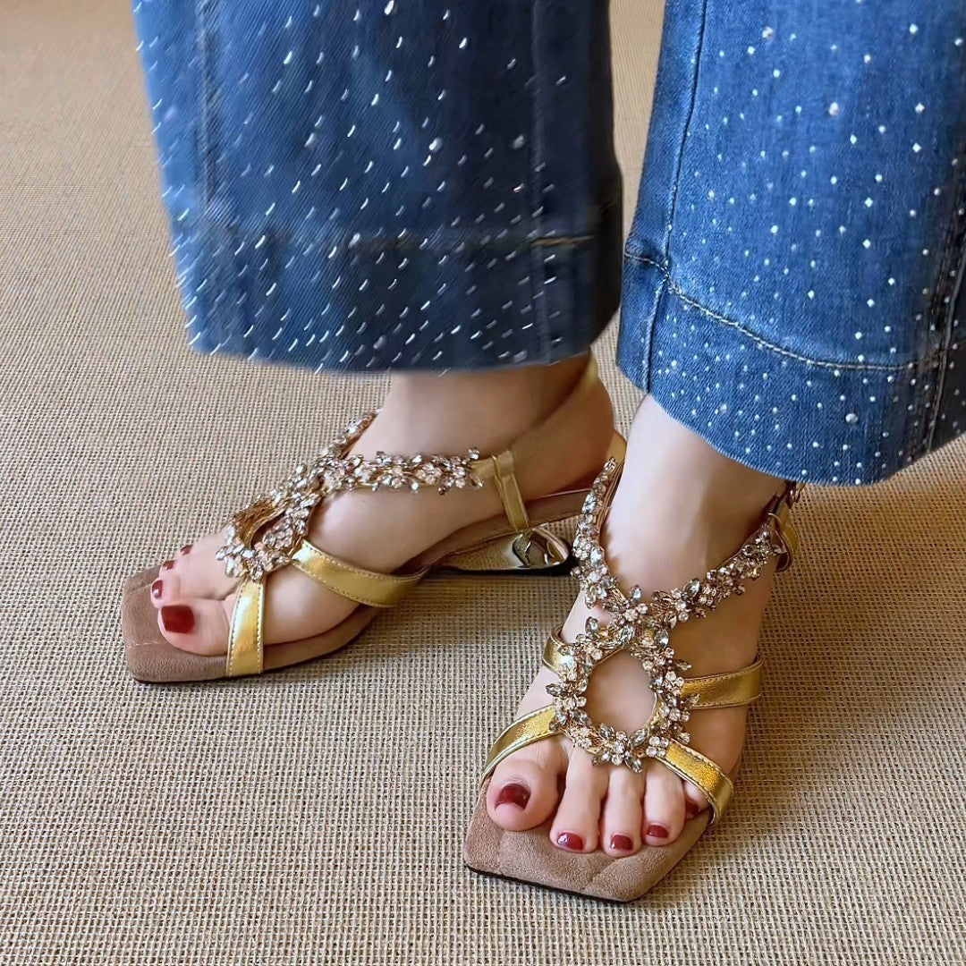 Damen elegante Sandalen mit glitzernden Schmuckdetails R&B