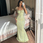 Damen Maxikleid mit zarten Blumenmustern und verstellbaren Spaghettiträgern R&B
