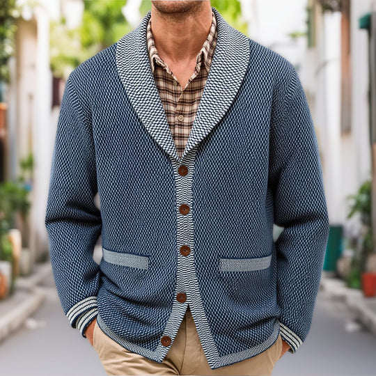 Herren Strickjacke mit eleganten Knopfdetails und breitem Schalkragen R&B