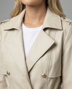 Damen übergangsjacke damen taillierter kurzer Trenchcoat mit Gürtel und doppelreihiger Knopfleiste R&B