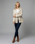 Damen übergangsjacke damen taillierter kurzer Trenchcoat mit Gürtel und doppelreihiger Knopfleiste R&B