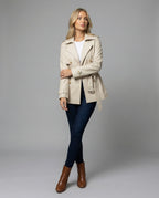 Damen übergangsjacke damen taillierter kurzer Trenchcoat mit Gürtel und doppelreihiger Knopfleiste R&B