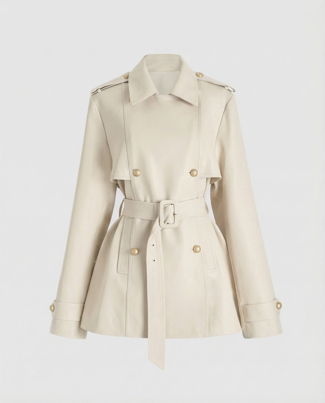 Damen übergangsjacke damen taillierter kurzer Trenchcoat mit Gürtel und doppelreihiger Knopfleiste R&B