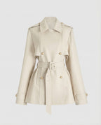 Damen übergangsjacke damen taillierter kurzer Trenchcoat mit Gürtel und doppelreihiger Knopfleiste R&B