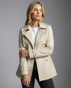 Damen übergangsjacke damen taillierter kurzer Trenchcoat mit Gürtel und doppelreihiger Knopfleiste R&B