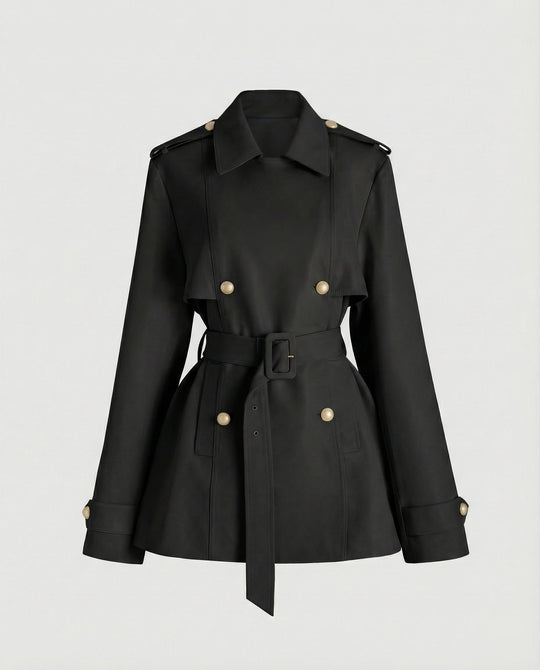 Damen übergangsjacke damen taillierter kurzer Trenchcoat mit Gürtel und doppelreihiger Knopfleiste R&B
