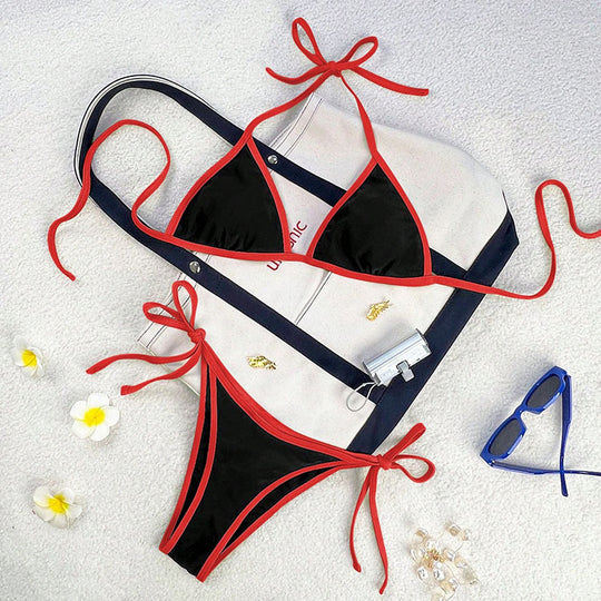 Damen Triangel-Bikini mit verspieltem Kordeldetail R&B