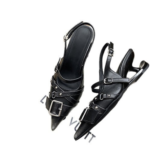 Damen elegante Slingbacks mit modischen Schnallen und spitzem Zehenbereich R&B