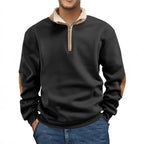 Herren nan Sherpa-gefütterter Halbzip-Pullover mit Stehkragen und Leder-Ellenbogenpatches R&B