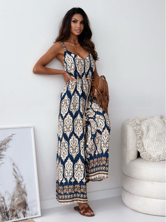 Damen Jumpsuit mit floralem Design und weit geschnittene Beinen R&B