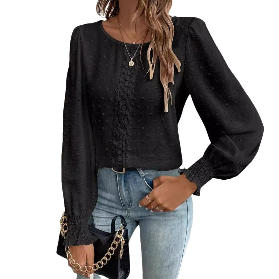 Damen luftige Bluse mit feinem Stickmuster R&B