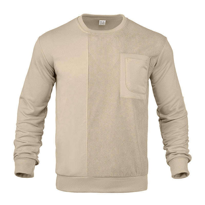 Herren nan strukturiertes Rundhals-Sweatshirt mit Brusttasche und asymmetrischem Rippenpanel R&B