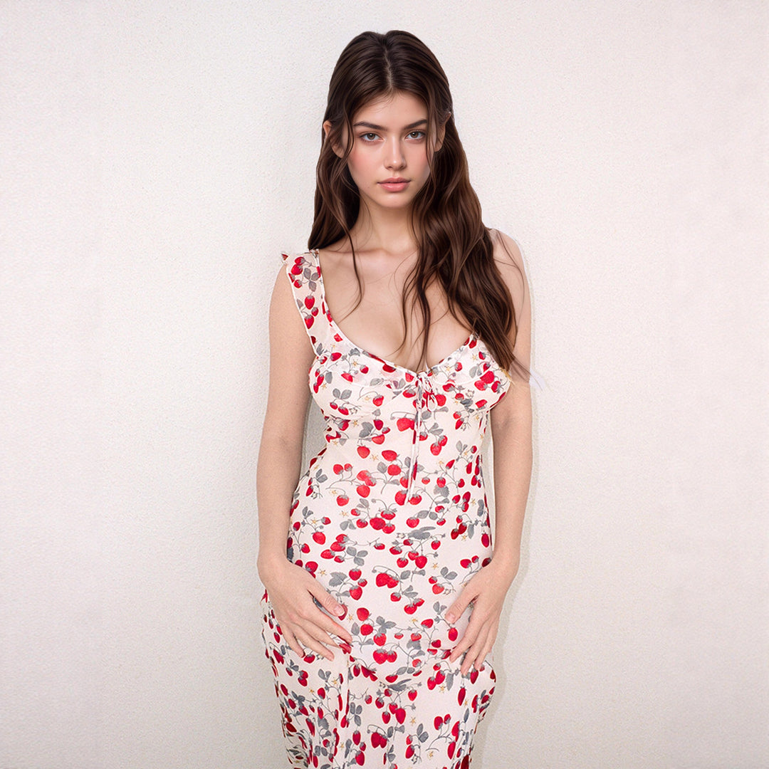Damen Strandkleid mit verstellbarem Halterneck und floralem Muster R&B