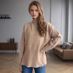 Damen Pullover mit hohem Kragen und asymmetrischem Saum R&B