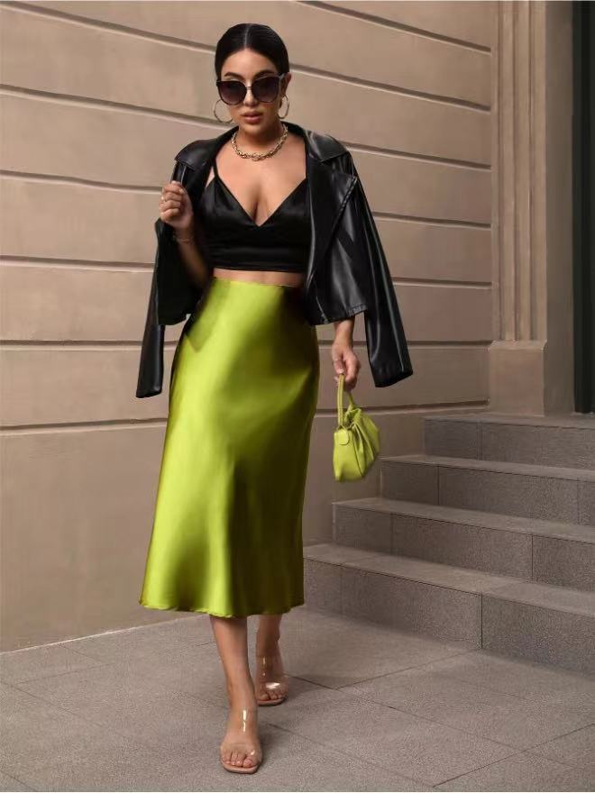 Damen Satin Rock mit schwingendem Saum und elegantem Schnitt R&B