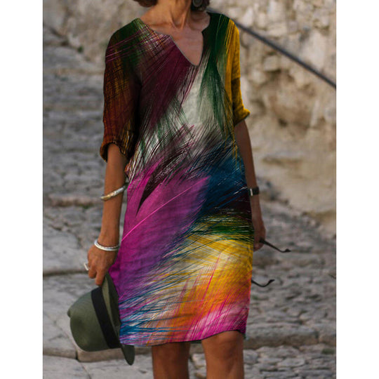 Damen Sommerliches Leinenkleid mit modernem Muster R&B