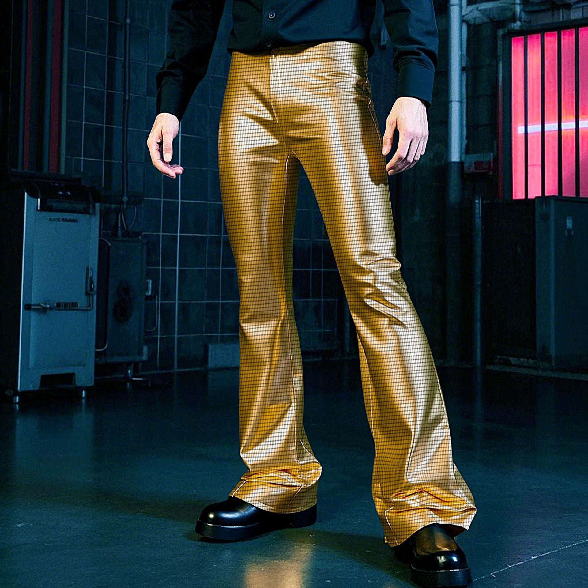 Herren glänzende Disco-Style Hose mit weitem Bein und auffälligem Muster R&B