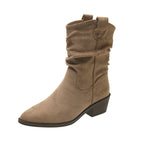 Damen Cowboy-Stiefel mit modischem Falten-Design und komfortablem Blockabsatz R&B