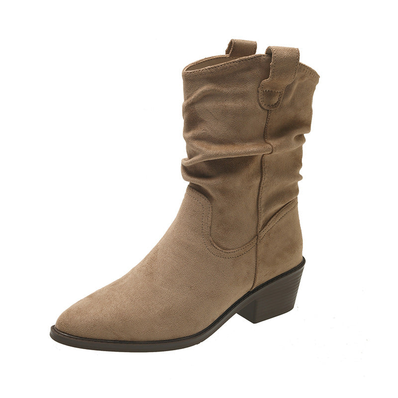 Damen Cowboy-Stiefel mit modischem Falten-Design und komfortablem Blockabsatz R&B