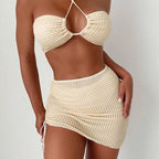 Damen Bandeau-Bikini mit verstellbaren Trägern und schnürbarem Rock R&B