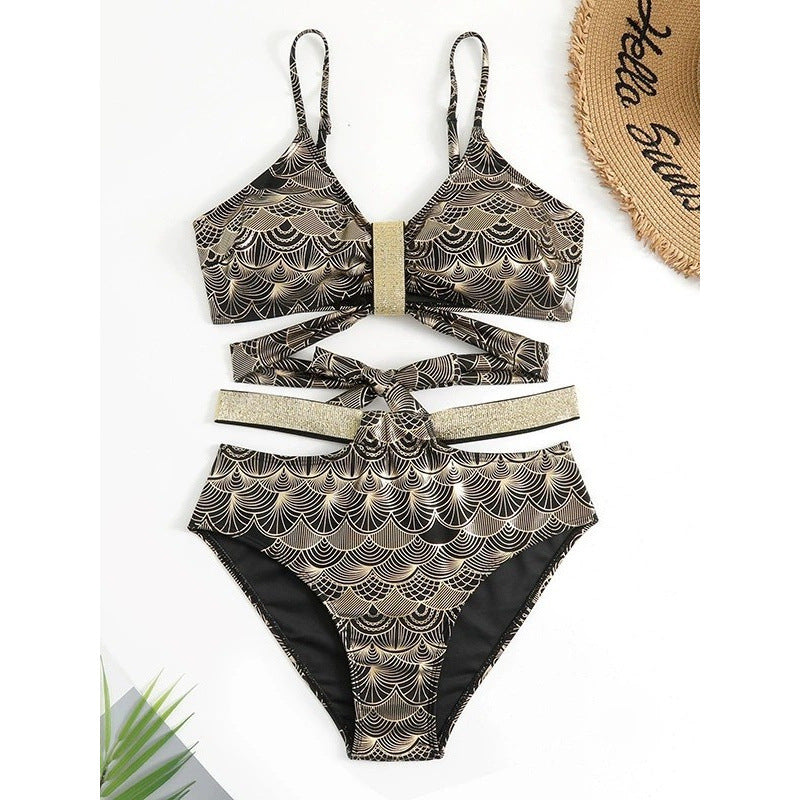 Damen Triangel-Bikini mit glamourösem Wickel-Design und eleganten Akzenten R&B